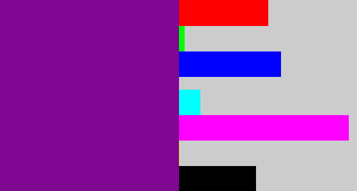 Hex color #7f0791 - purple