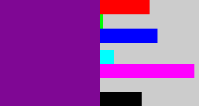 Hex color #7f0794 - purple
