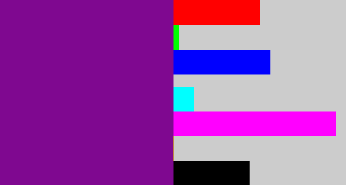Hex color #7f0890 - purple