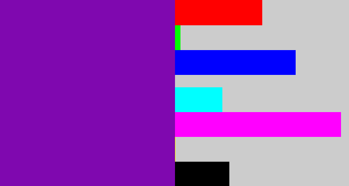Hex color #7f08af - purple