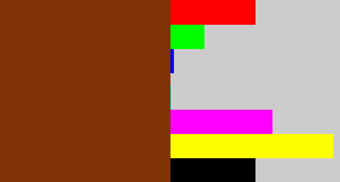 Hex color #7f3305 - reddish brown