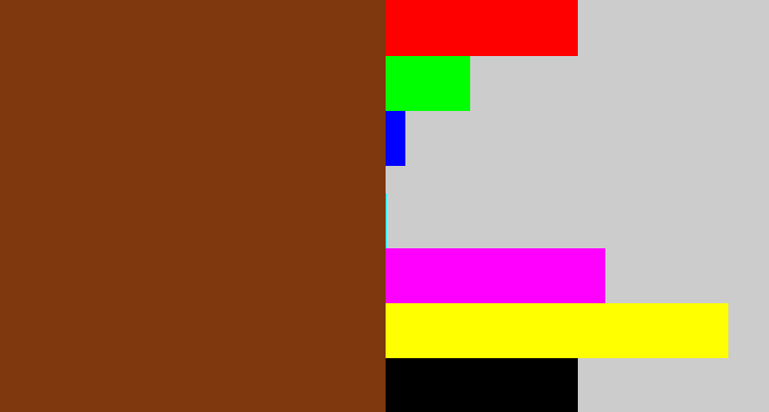 Hex color #7f370e - reddish brown