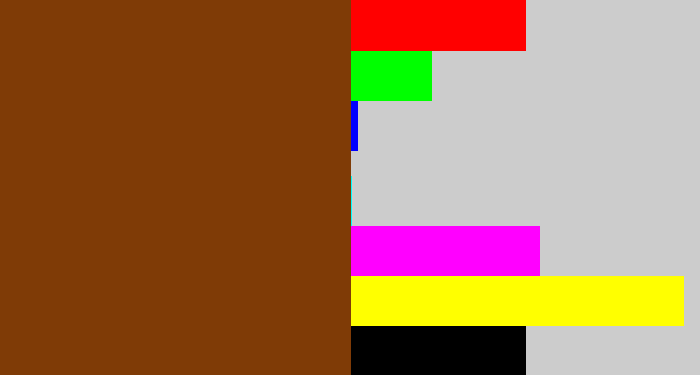 Hex color #7f3b06 - rust brown