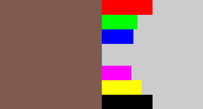 Hex color #7f5a4e - dark taupe