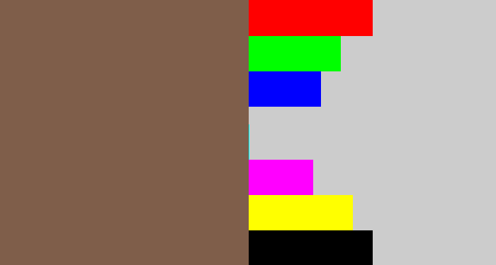 Hex color #7f5e4a - dark taupe