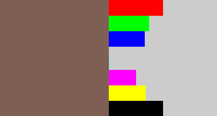 Hex color #7f5f54 - dark taupe