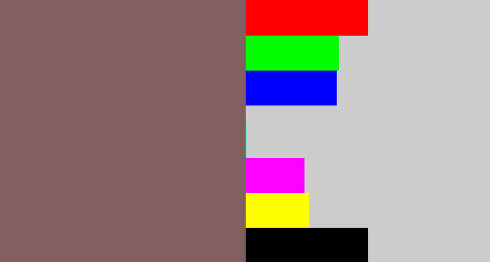 Hex color #7f605e - dark taupe
