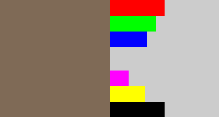 Hex color #7f6a56 - grey brown