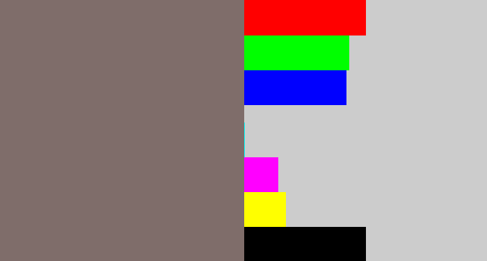 Hex color #7f6d6a - brownish grey