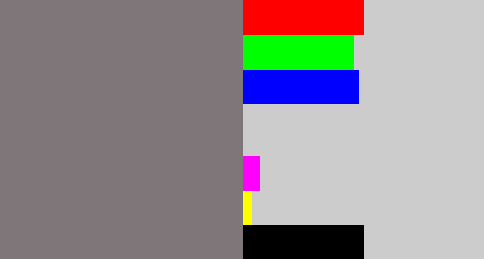 Hex color #7f767a - medium grey
