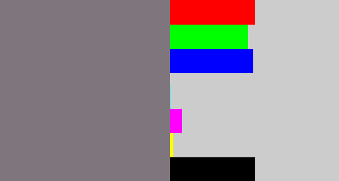 Hex color #7f767d - medium grey