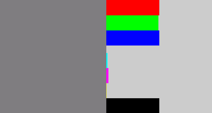 Hex color #7f7d80 - medium grey