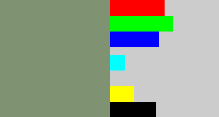 Hex color #7f9372 - green grey