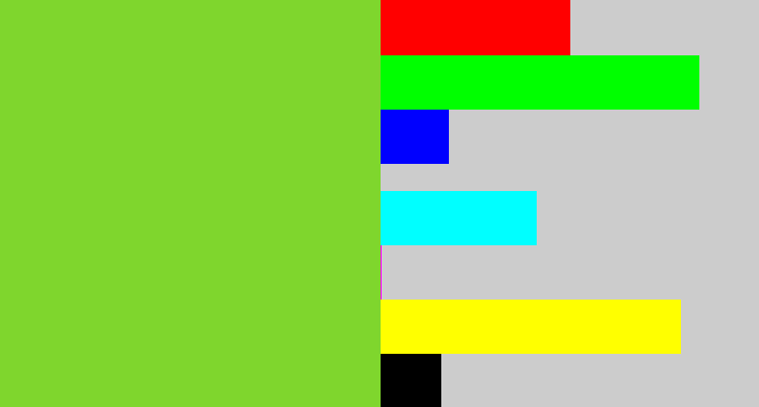 Hex color #7fd62d - apple green