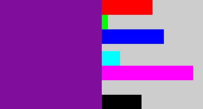 Hex color #800f9c - purple