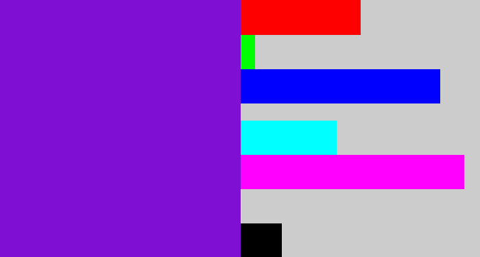 Hex color #800fd4 - violet