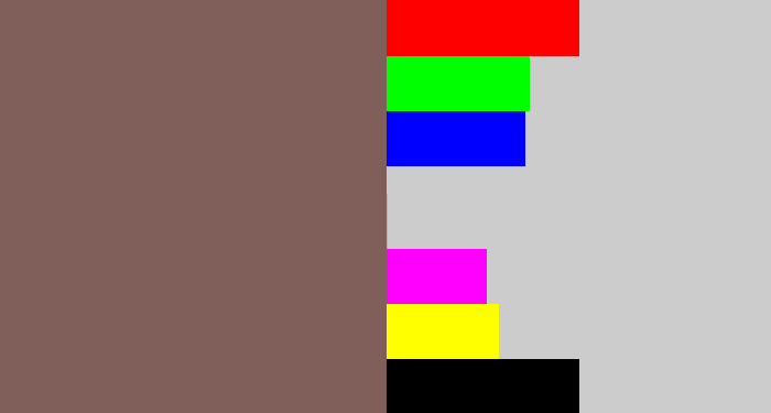 Hex color #805f5b - dark taupe