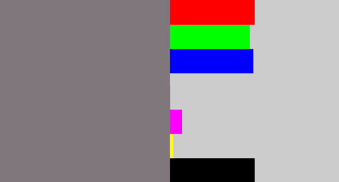 Hex color #80777d - medium grey