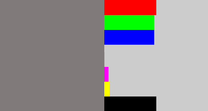 Hex color #807b7a - medium grey
