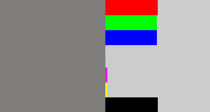 Hex color #807d7d - medium grey