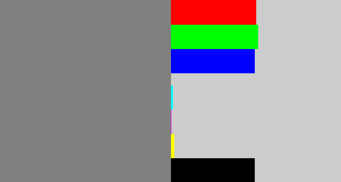 Hex color #80817e - medium grey