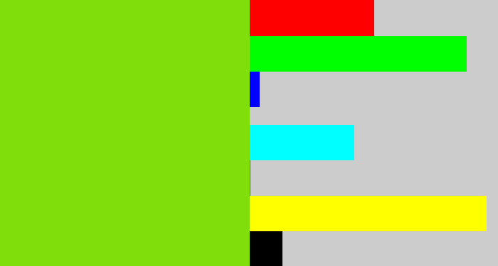Hex color #80de0a - slime green