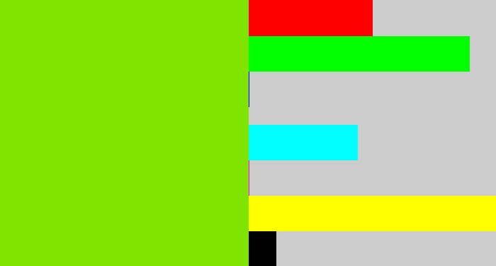 Hex color #80e401 - bright lime