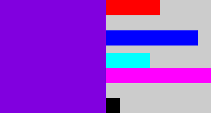 Hex color #8100df - violet