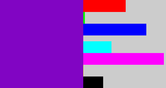 Hex color #8105c3 - purple