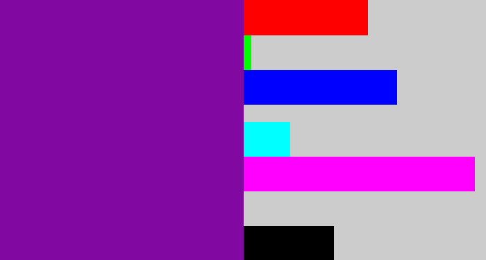Hex color #8108a0 - purple