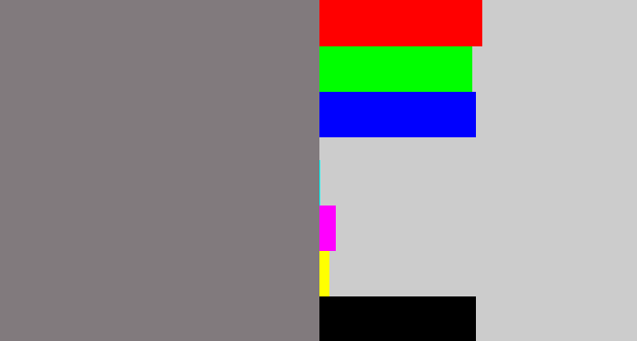 Hex color #817a7d - medium grey