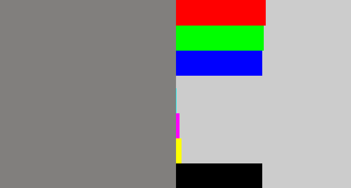 Hex color #817f7d - medium grey