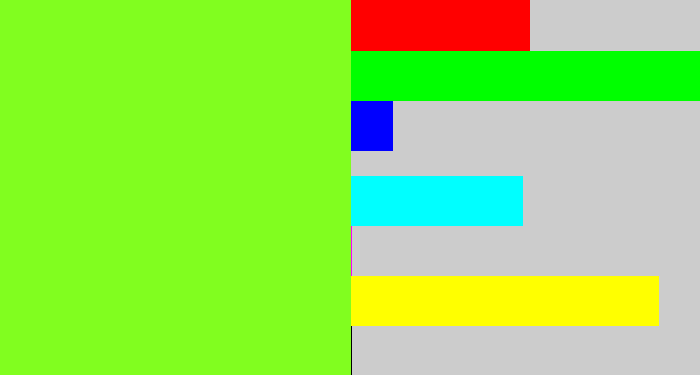 Hex color #81fe1f - acid green