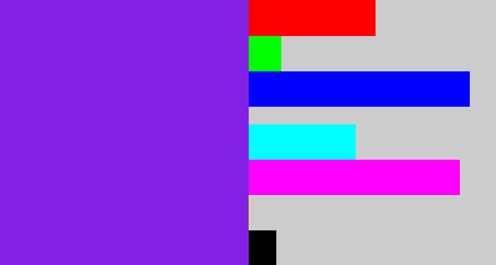 Hex color #8221e3 - purply blue