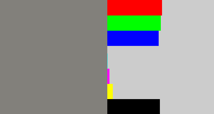 Hex color #82807b - medium grey