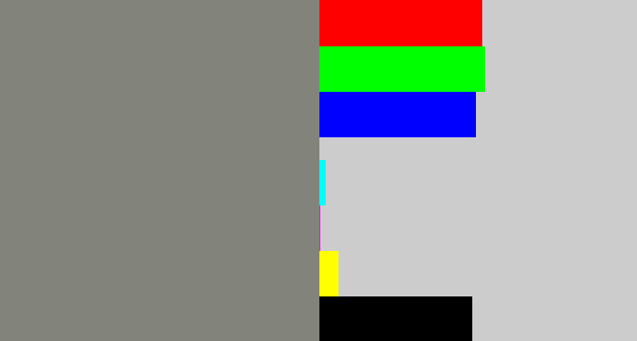 Hex color #82847c - medium grey