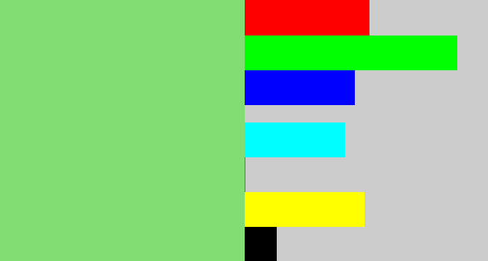 Hex color #82de72 - soft green