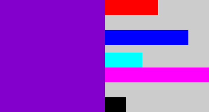 Hex color #8300cc - violet