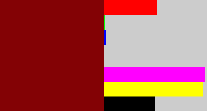Hex color #830205 - dark red