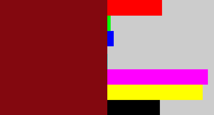 Hex color #83080f - crimson