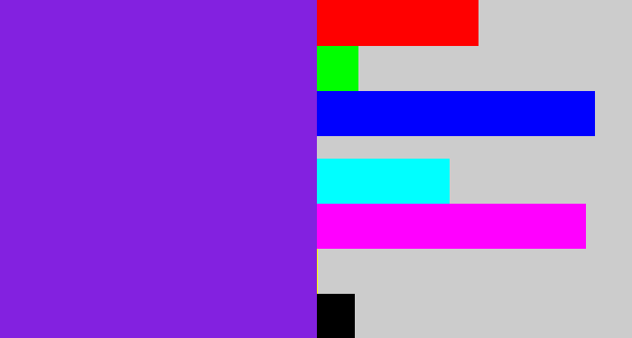 Hex color #8321e0 - violet
