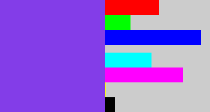 Hex color #833de8 - bluish purple
