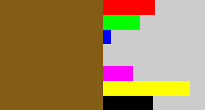 Hex color #835d14 - medium brown