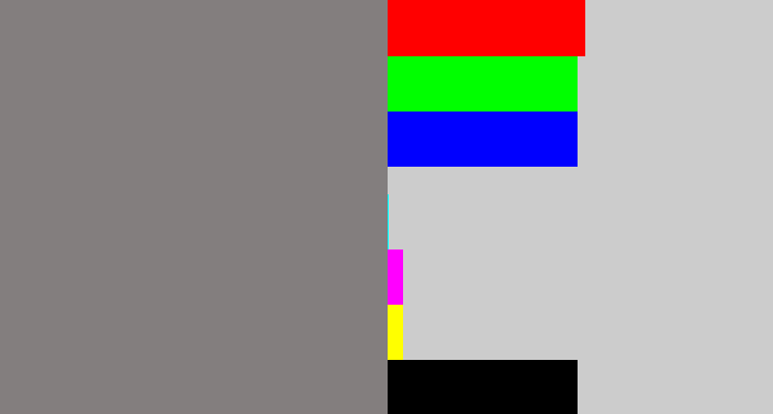 Hex color #837e7e - medium grey