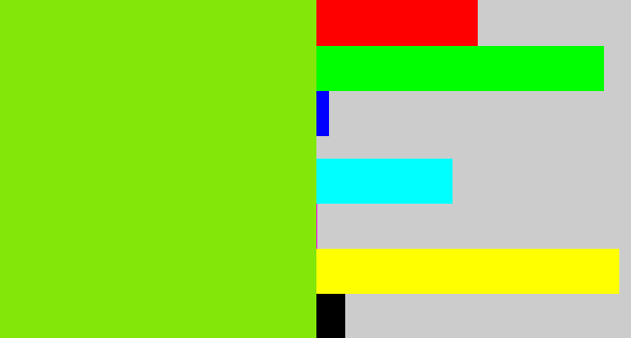 Hex color #83e70a - bright lime