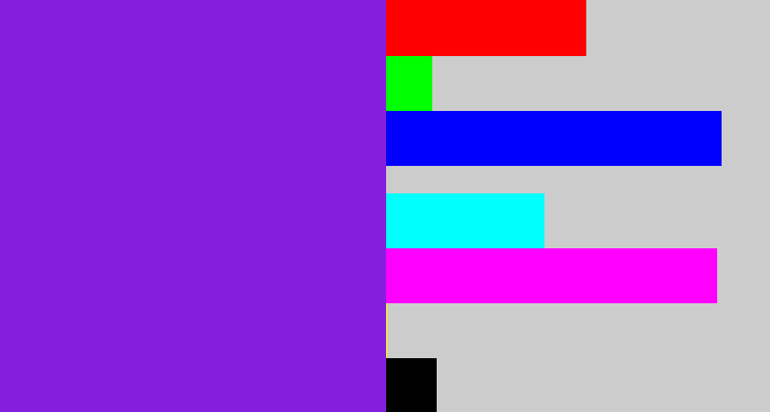 Hex color #841fde - violet