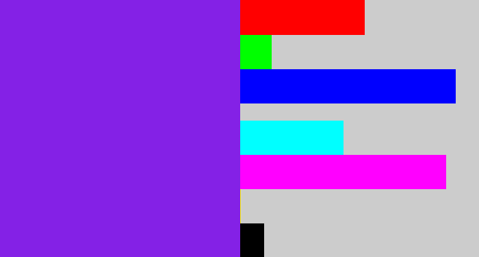 Hex color #8421e6 - violet