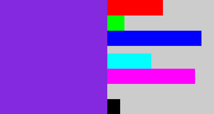 Hex color #8429e0 - bluish purple