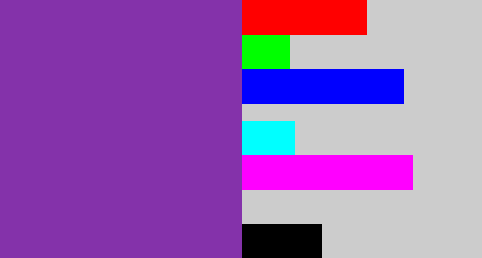 Hex color #8432aa - purple