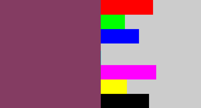 Hex color #843c62 - dark mauve